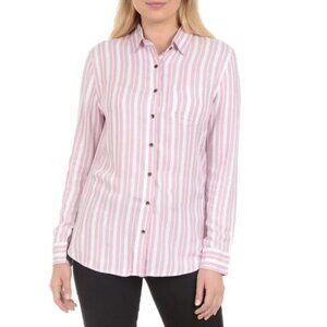 JACHS Girlfriend Pink & White Striped Button Front Shirt - S